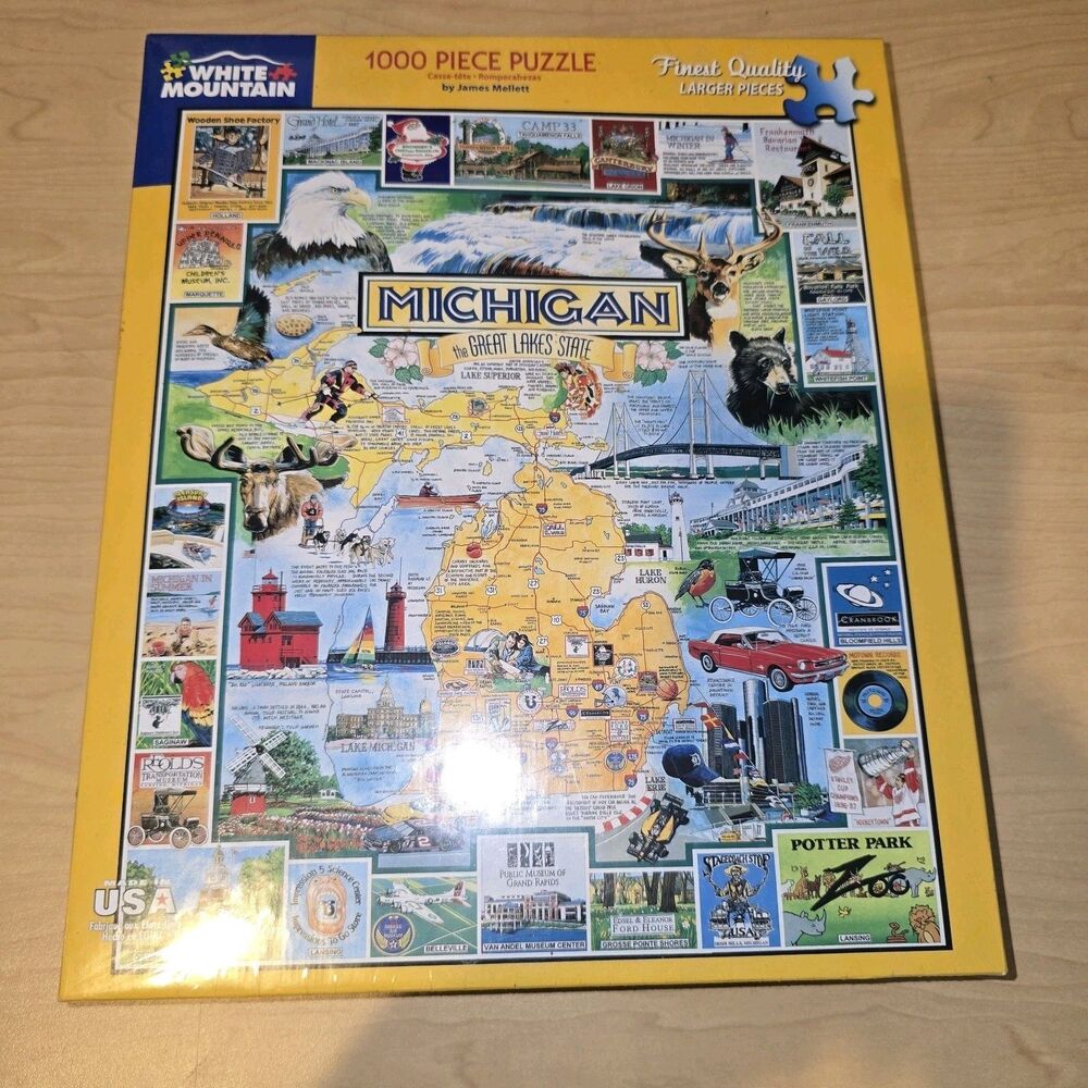 White Mountain MICHIGAN THE GREAT LAKES STATE 1000 Pc. Puzzle Mellett NEW/SEALED